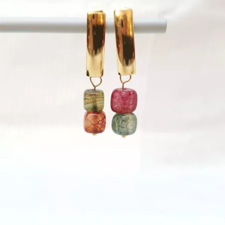 Boucles d'oreilles agate cubique "or"