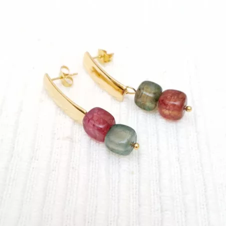 Boucles d'oreilles agate cubique "or"