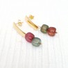 Boucles d'oreilles avec pendants en perle cubique en agate verte et rouge