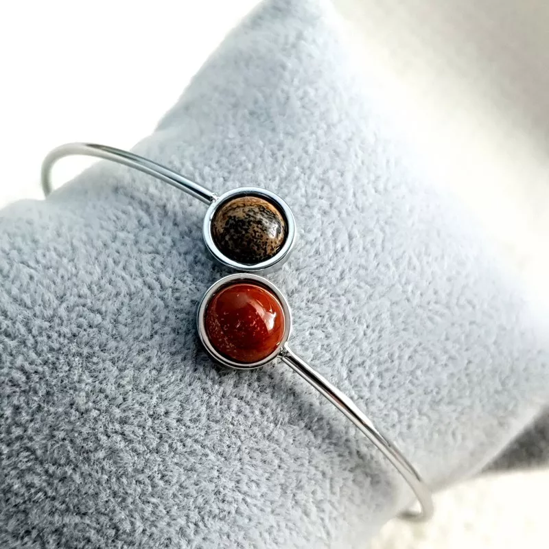 Bracelet jonc Georgette – Unakite – acier inoxydable doré – vue du bracelet