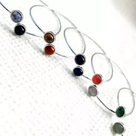 Bracelet jonc Georgette – Acier inoxydable argenté, Aventurine, Lapis Lazuli, Quartz, Sodalite