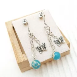 Boucles crochets pendants bleu empereur