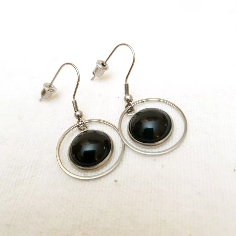 Boucles crochets agate noire