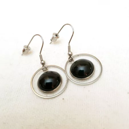 Boucles crochets agate noire