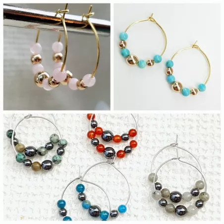 Boucles d oreilles Semena en acier inoxydable et pierres naturelles