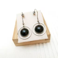 Boucles crochets agate noire
