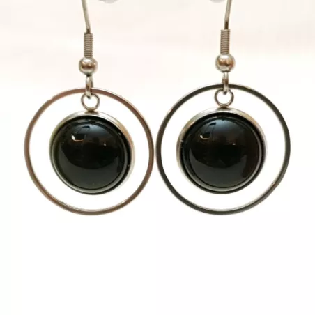Boucles crochets agate noire