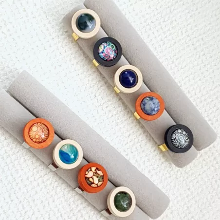 Bague Bosc acier inoxydable bois et pierre naturelle