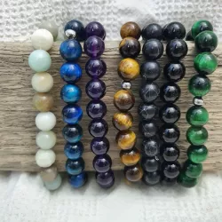Bracelet homme perles naturelles 10mm rondes acier inoxydable
