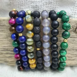 Bracelet homme perles naturelles 10mm rondes acier inoxydable