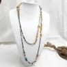 Collier long multicolore en pierres naturelles et hematite rectangulaire Bouly&Cailloux