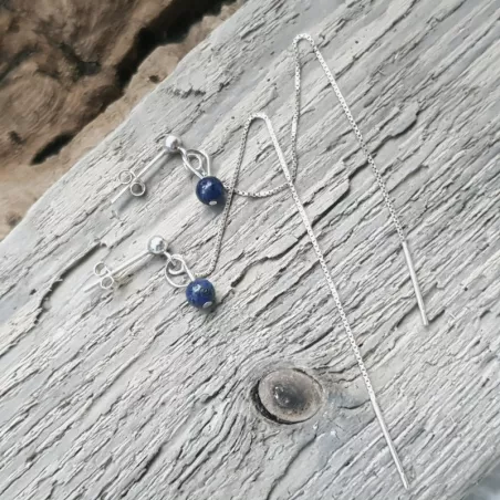 Boucles Doblo fines avec chaine et pierre naturelle