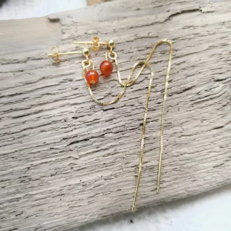 Boucles Doblo fines avec chaine et pierre naturelle