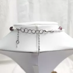 Collier fil crochet en agate indienne pierres plates avec perles de verre et fermoir reglable Bouly&Cailloux