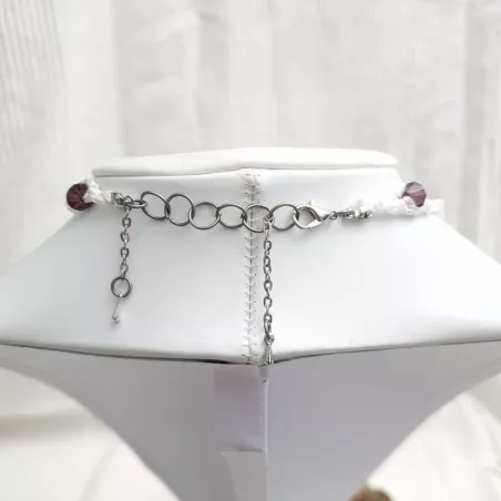 Collier fil crochet en agate indienne pierres plates avec perles de verre et fermoir reglable Bouly&Cailloux