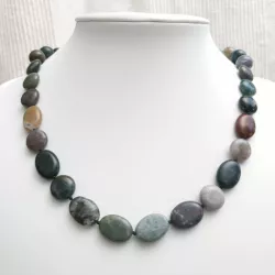 Collier Indiana en agate indienne pierres rondes et plates avec fermoir dore et breloque goutte Bouly&Cailloux