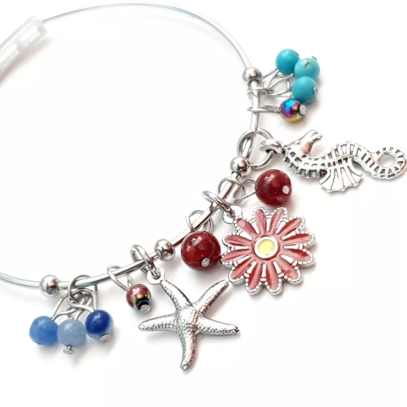 Bracelet Berloque en acier inoxydable argenté et breloques Bracelet Berloque en acier inoxydable argenté et breloques