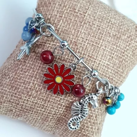 Bracelet Berloque en acier inoxydable argenté et breloques