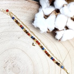 Le Bracelet Mimi, en plaqué-or, un bracelet chakra double rang avec pierres naturelles et coeur