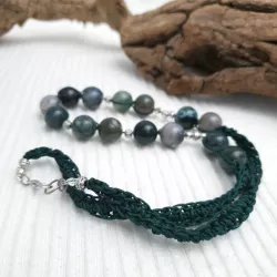 Collier fil crochet en pierres naturelles agate indienne rondes avec breloques argent Bouly&Cailloux