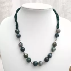Collier fil crochet en pierres naturelles agate indienne rondes avec breloques argent Bouly&Cailloux