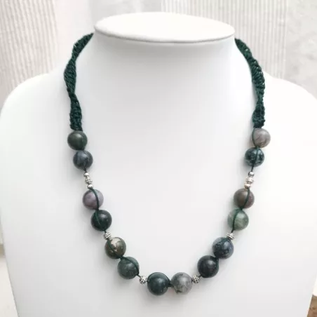 Collier fil crochet en pierres naturelles agate indienne rondes avec breloques argent Bouly&Cailloux