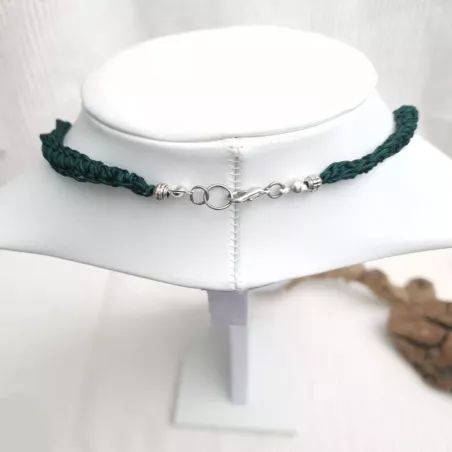 Collier fil crochet en pierres naturelles agate indienne rondes avec breloques argent Bouly&Cailloux