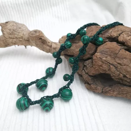Collier en malachite verte crochet collection crochet avec fermoir reglable Bouly&Cailloux