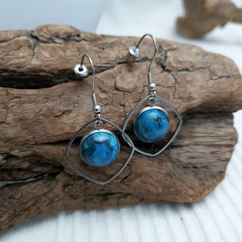 Boucles crochets onyx bleu