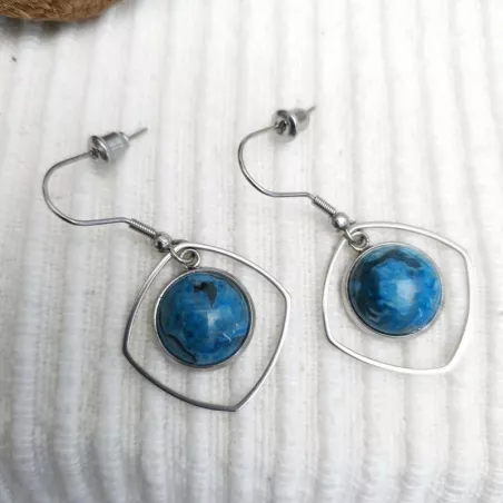 Boucles crochets onyx bleu