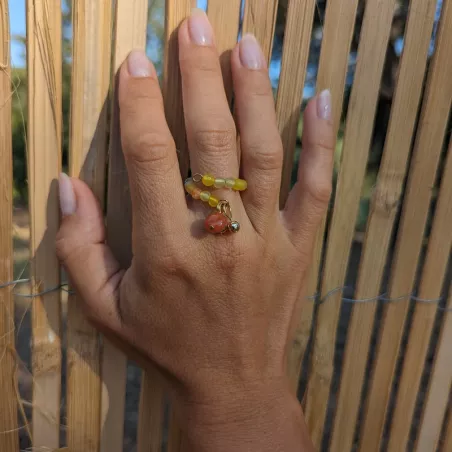 Bague Oceane avec pierres naturelles et acier inoxydable  doré agate