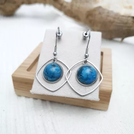Boucles crochets onyx bleu