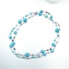 Collier crochet Setaria perle de verre, bois et pierres naturelles turquoise