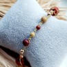 Bracelet crochet Setaria, réglable, pierres naturelles, perles de verre et bois, acier inoxydable doré