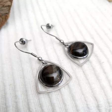 Boucles crochets pendants agate