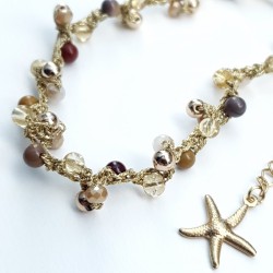 Bracelet de cheville Lola, artisanal, avec pierres naturelles, perle de verre et breloque en acier inoxydable étoile de mer