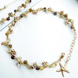 Bracelet de cheville Lola, artisanal, avec pierres naturelles, perle de verre et breloque en acier inoxydable étoile de mer