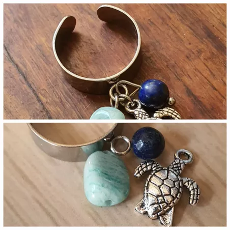 Bague amaryllis turquoise tortue en commande privée