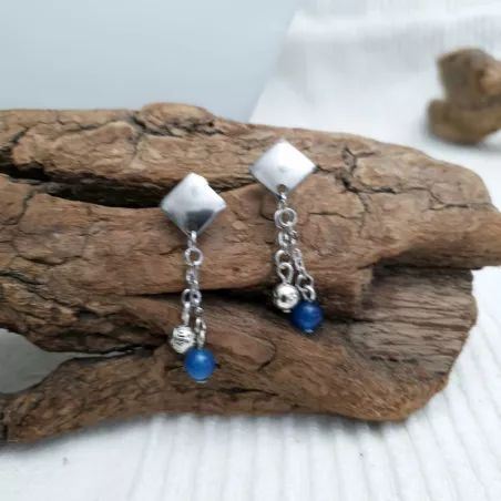 Boucles d'oreilles pendants perles bleues et breloques
