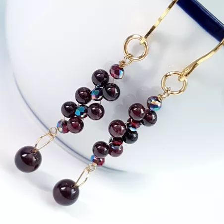 Boucles d'oreilles pendante Nono, fabriquée à la main, fil acier inoxydable doré ou argenté et pierres naturelles