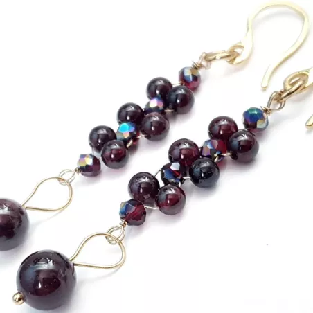 Boucles d'oreilles pendante Nono, fabriquée à la main, fil acier inoxydable doré ou argenté et pierres naturelles