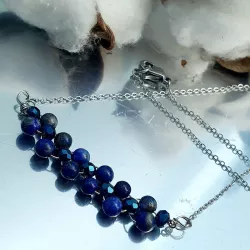 Collier Nono en acier inoxydable doré ou argenté fait à la main agate lapis-lazuli- topaze unakite