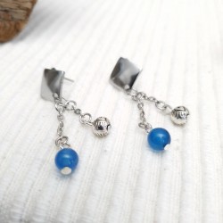 Boucles d'oreilles pendants perles bleues et breloques