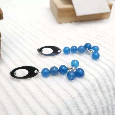 Boucles d'oreilles pendants perles bleues