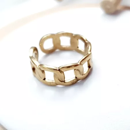 Bague Bride en acier inoxydable argente dore forme maillon reglable