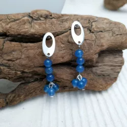Boucles d'oreilles pendants perles bleues