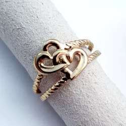 Bague Coeurs ajustable en acier inoxydable doré ou argenté