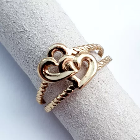 Bague Coeurs ajustable en acier inoxydable doré ou  argenté