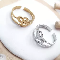 Bague Coeurs ajustable en acier inoxydable doré ou argenté