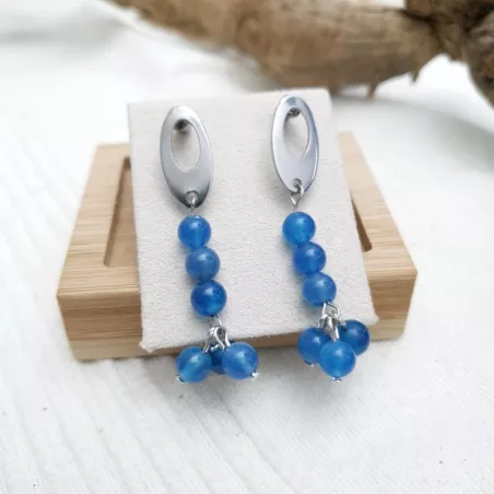 Boucles d'oreilles pendants perles bleues